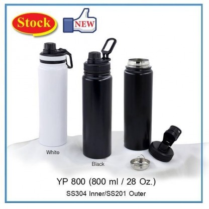 กระบอกน้ำสีขาว-ดำ 800ml - โรงงานผลิตสินค้าพรีเมียม - พรประเสริฐ อินเตอร์เทรด